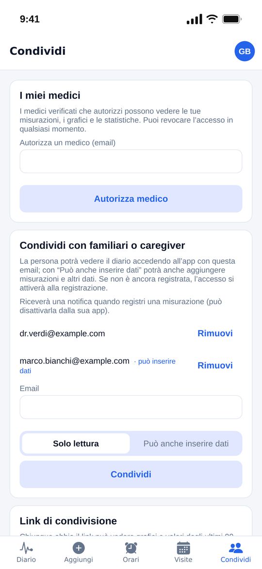 Condivisione con medico e familiari
